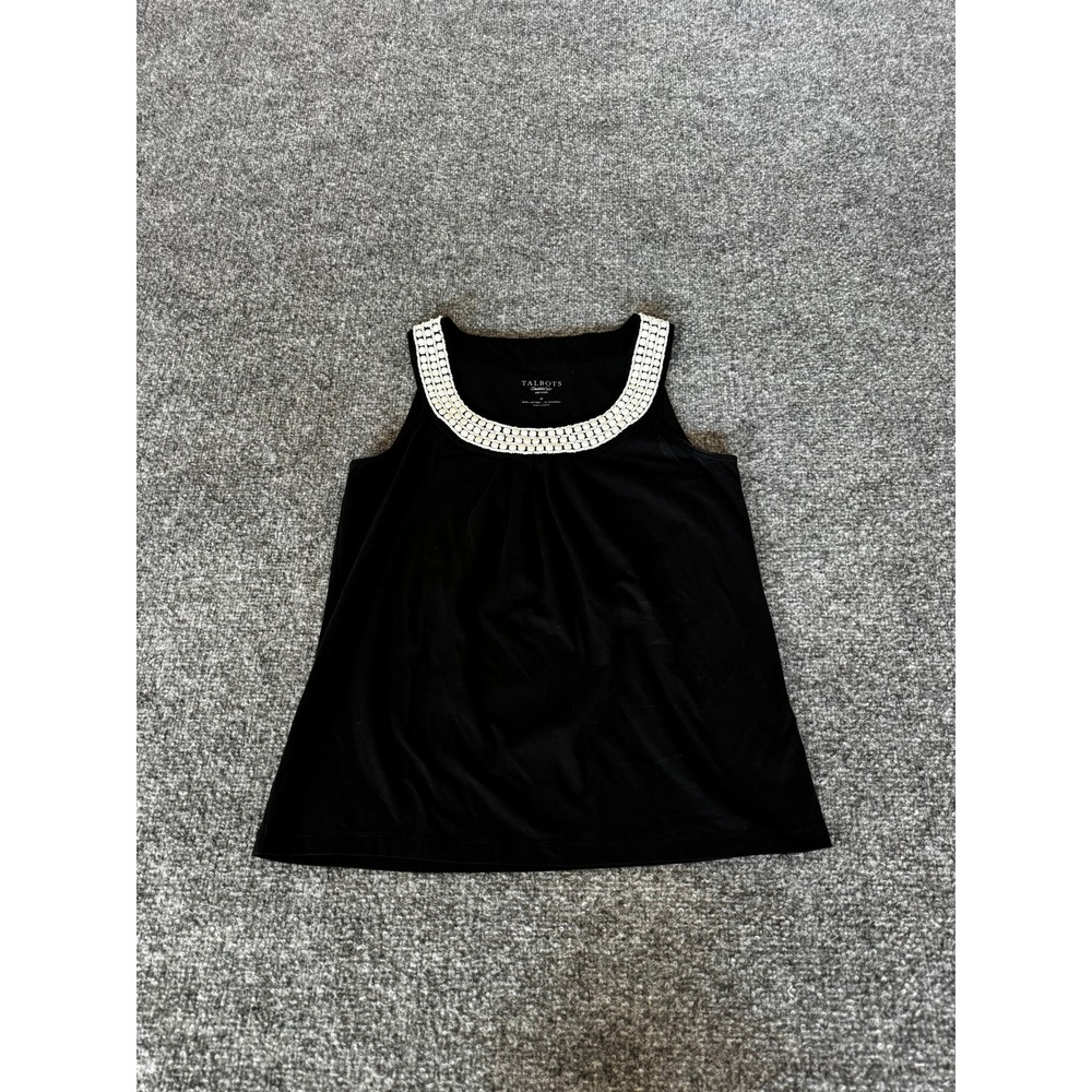 Talbots Petites Black Beaded Neckline Sleeveless Shell Tank Top Size P - Picture 7 of 10
